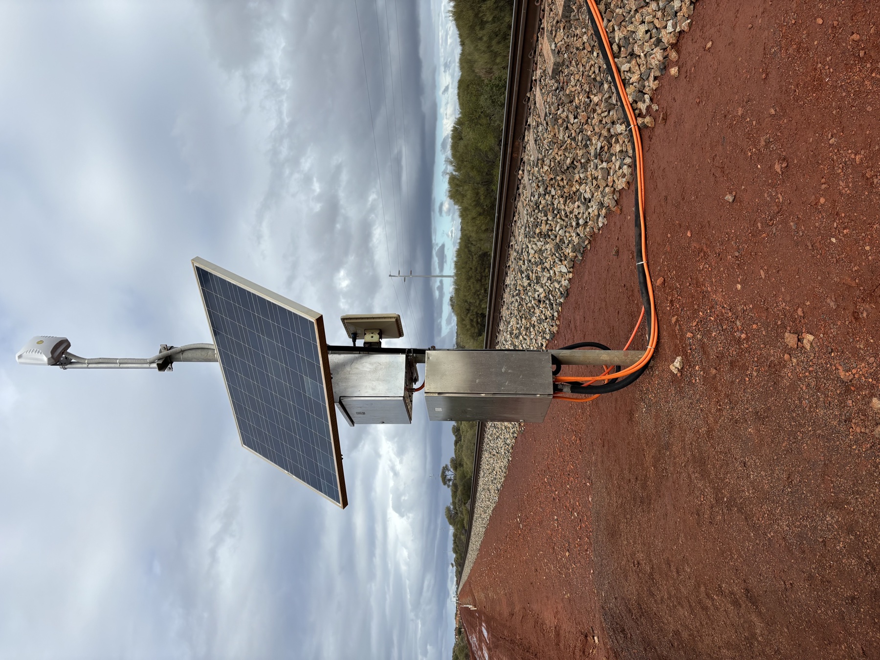 Solar-powered weighing equipment beside the Karara rail line.